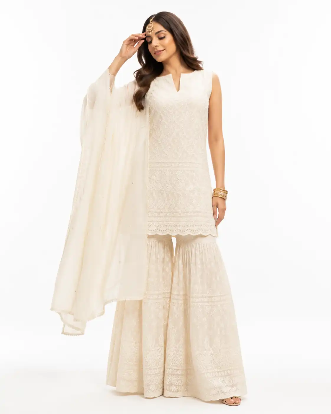 Handcrafted Lucknowi Chikankari sharara set by Awadh Karigiri