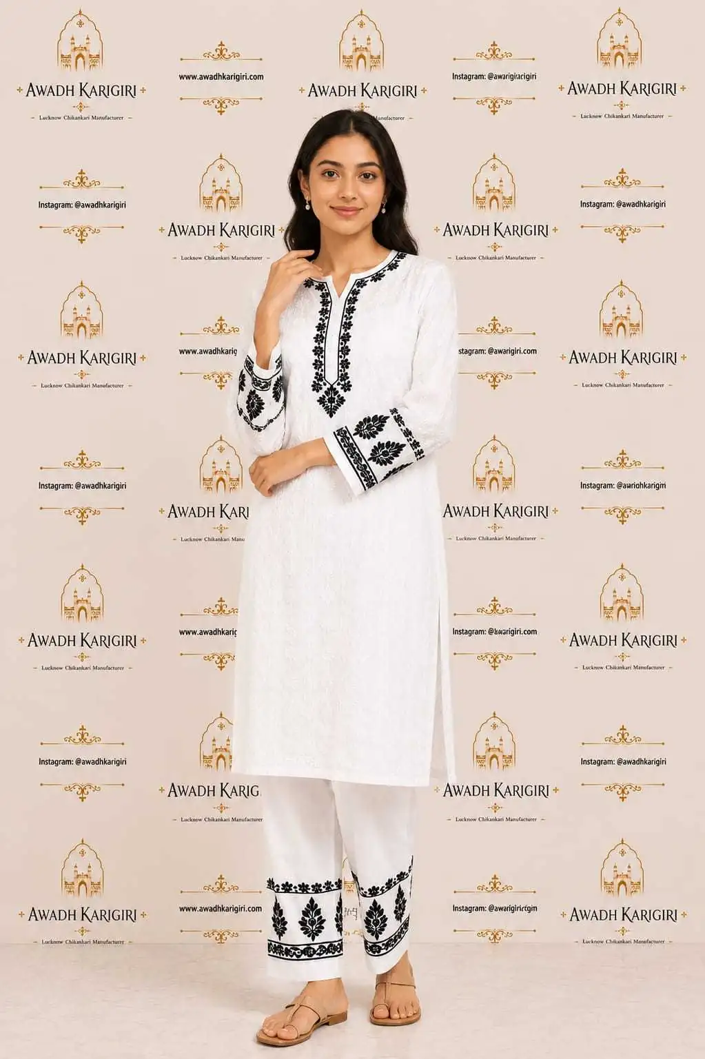 Black & White Embroidered Kurta Set