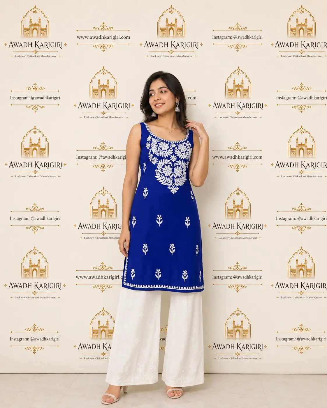 Blue Embroidered Kurti Set